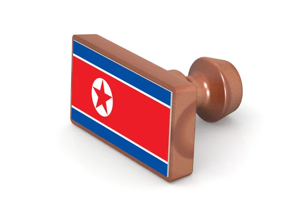 Wooden stamp with North Korea flag — Stockfoto