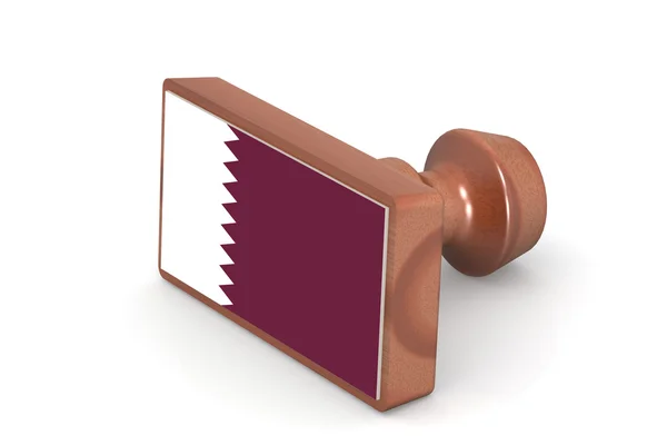 Wooden stamp with Qatar flag — Stockfoto