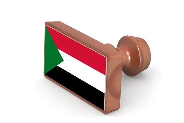 Carimbo de madeira com bandeira do Sudão — Fotografia de Stock