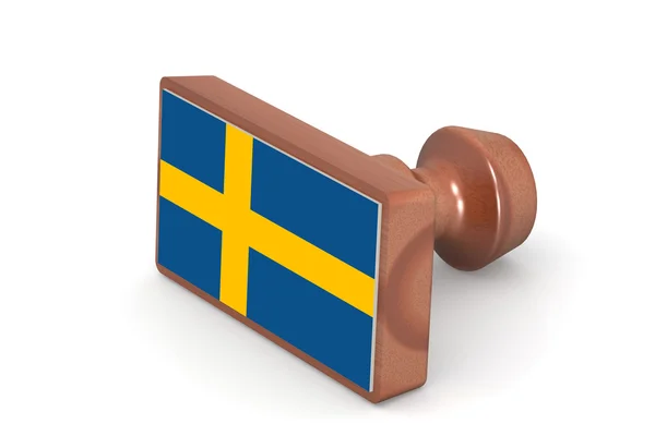 Wooden stamp with Sweden flag — Stock fotografie