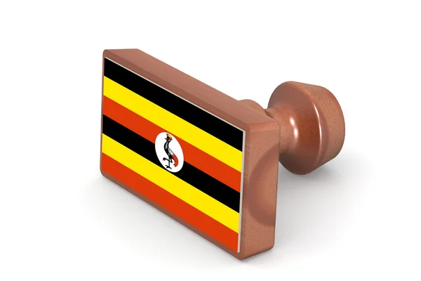 Carimbo de madeira com bandeira de Uganda — Fotografia de Stock