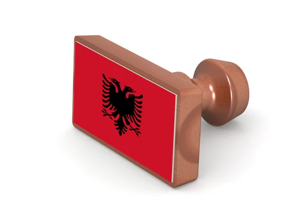 Blank wooden stamp with Albania flag — Stock Photo, Image