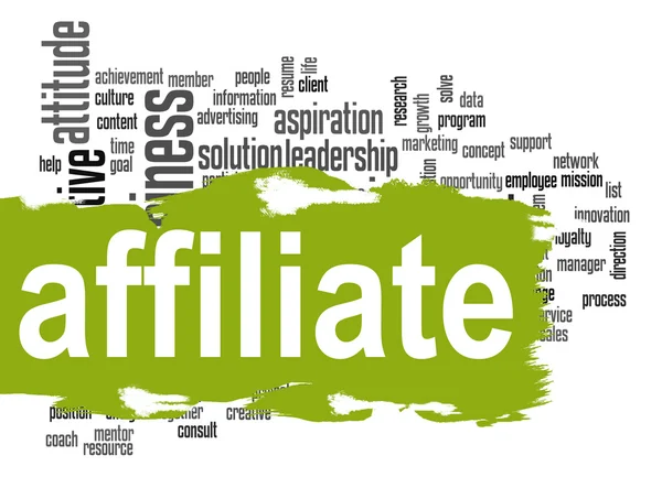 Affiliate word cloud with green banner — Stock Photo, Image