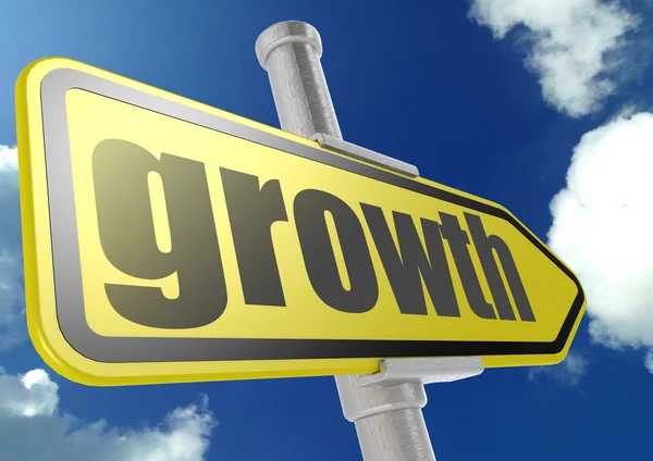 Yellow road sign with growth word under blue sky — Stock Photo, Image