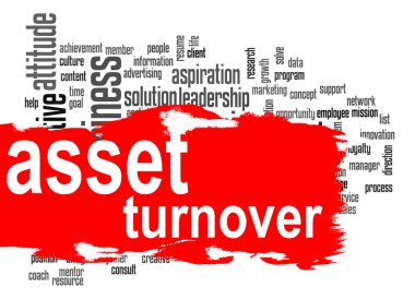 Asset turnover word cloud with red banner