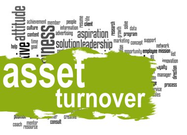 Asset turnover word cloud with green banner