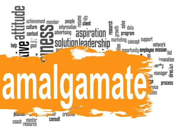 Amalgamate word cloud with orange banner — 스톡 사진