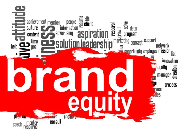 Brand equity word cloud with red banner — Φωτογραφία Αρχείου