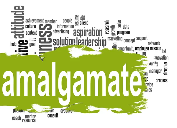 Amalgamate word cloud with green banner — 스톡 사진