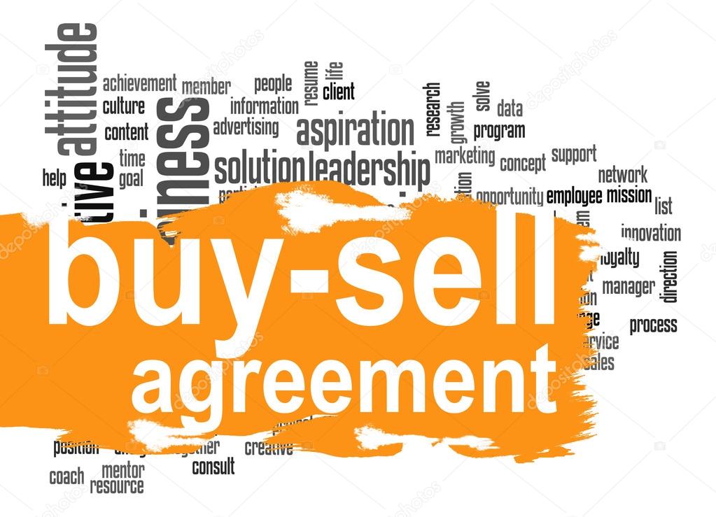 Buy sell agreement word cloud with orange banner