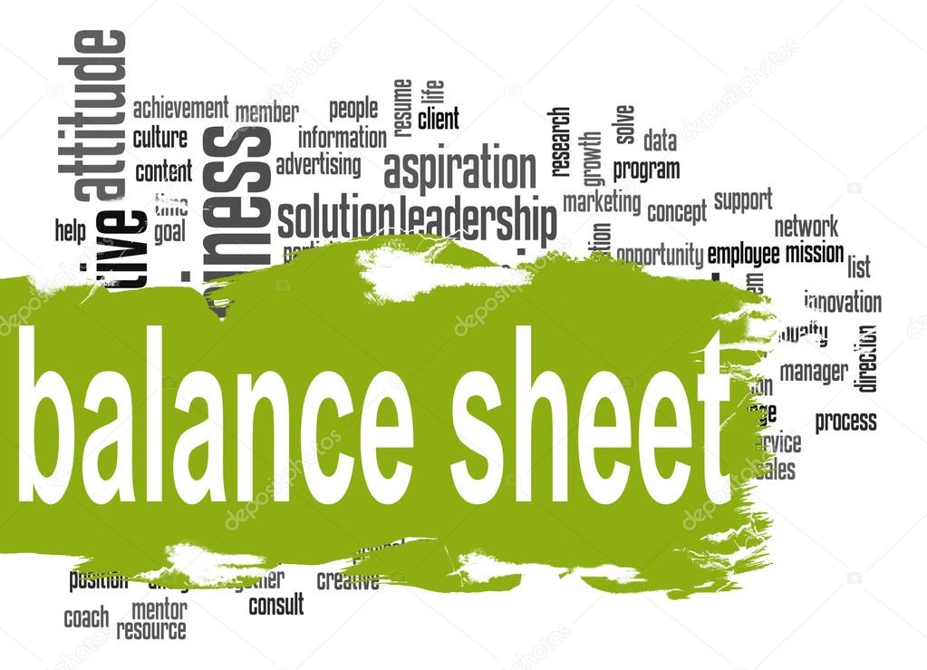 Balance sheet word cloud with green banner