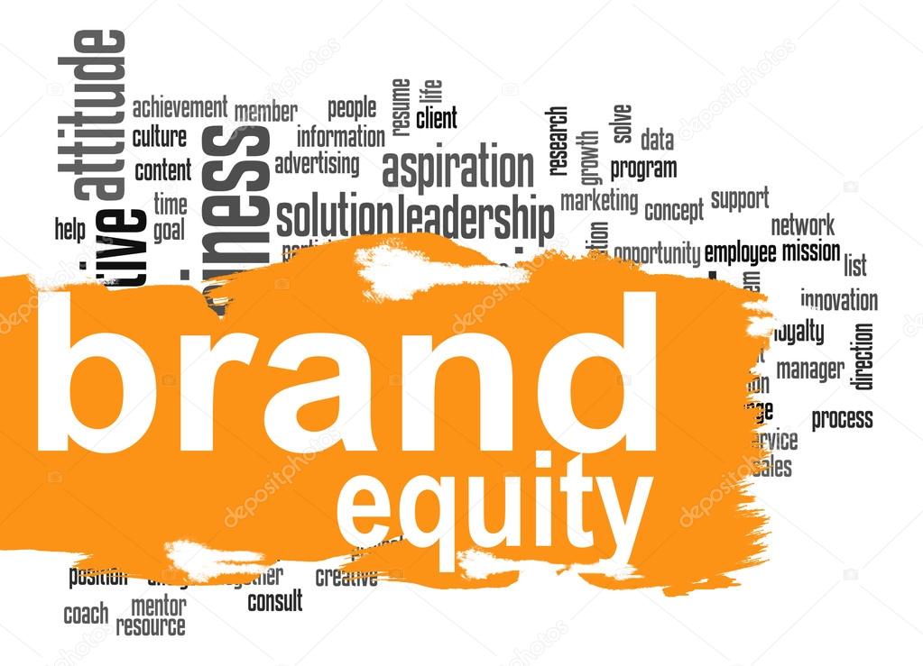 Brand equity word cloud with orange banner