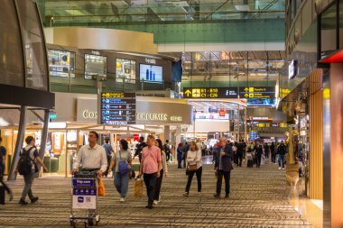 Singapur-4 Kasım 2025: Singapur Changi Havalimanı ve dünyanın dört bir yanından turistler. Changi Havaalanı dünyanın en yoğun havaalanlarından biridir.
