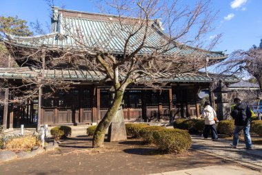 Tokyo, Japonya - 26 Aralık 2025: Tokyo, Japonya 'daki Gotokuji Tapınağı Buda Salonu. Gotokuji tapınağı uzun zamandır büyük kedi heykelleri koleksiyonu için ziyaretçileri çekiyor.