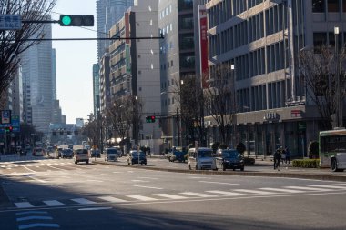 Tokyo, Japonya-28 Aralık 2025: Tokyo 'nun lüks alışveriş bölgesi Ginza' nın sokak manzarası. Geniş caddeler ve dar sokaklar lüks markalar, bayrak gemisi mağazaları ve mağazalarıyla ünlüdür.