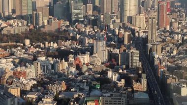 Tokyo, Japonya- 16 Aralık 2025: Tokyo şehir merkezindeki Shibuya 'nın gökyüzü manzarası alacakaranlıkta Shibuya bölgesinde yüksek gökdelenler kümeleniyor