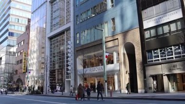 Tokyo, Japonya-28 Aralık 2025: Ginza ana caddesi, Chuo Dori, hafta sonları yayalara özel bir bölge haline geliyor. Lüks mağazalarla dolu hareketli, arabasız bir alışveriş alanı yaratmak.