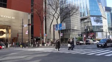 Tokyo, Japonya-28 Aralık 2025: Tokyo, Japonya 'daki Ginza bölgesinin görüntüsü. Ginza, Tokyo 'nun en ünlü alışveriş, yemek ve eğlence merkezidir ve çok sayıda mağazası ve butiği bulunmaktadır.