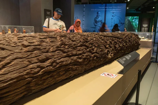 Kuching, Malezya - 28 Ocak 2026: Malezya 'nın Kuching kentindeki Borneo Kültür Müzesi' nde demirağacından oyulmuş mezar direkleri. Kelirieng ve Jerunai olarak bilinen bu tören Borneo cenaze törenlerine özgüdür.