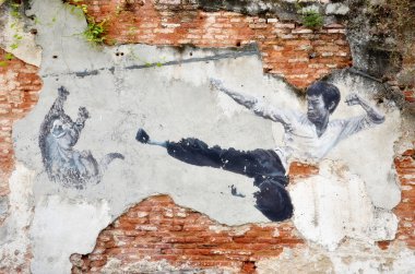 Painting of a street mural painting 'The Real Bruce Lee Would Ne clipart