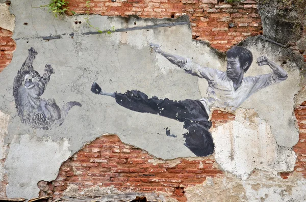 Pintura de un mural callejero 'The Real Bruce Lee Would Ne — Foto de Stock