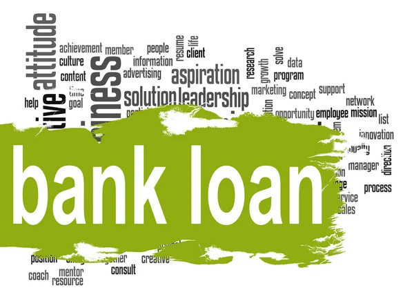 Bank loan word cloud with green banner — Stock Photo, Image