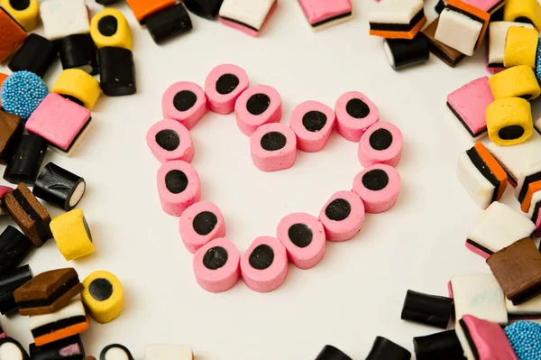 Dulces Forma Corazón Gomitas Colores Tema Día San Valentín Dulce — Foto de Stock