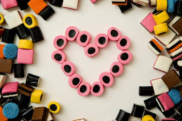 Dulces Forma Corazón Gomitas Colores Tema Día San Valentín Dulce — Foto de Stock