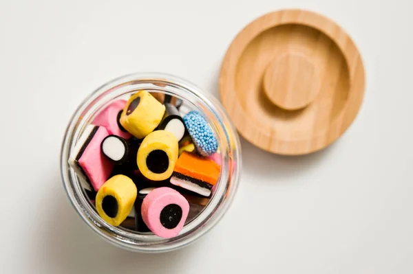 Doces Jar Gomas Coloridos Tema Dia Dos Namorados Delícias — Fotografia de Stock