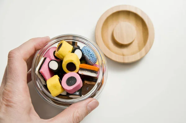 Doces Jar Gomas Coloridos Tema Dia Dos Namorados Delícias — Fotografia de Stock