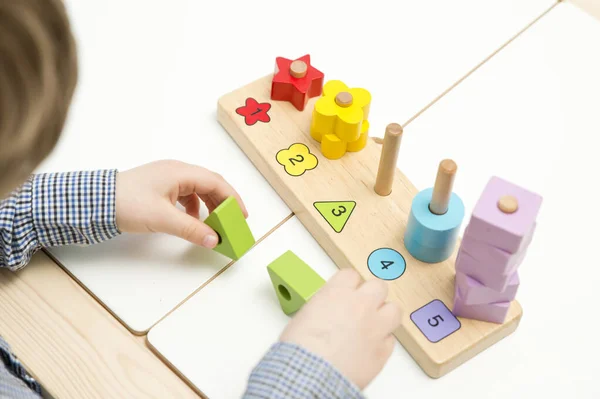 Počítání Tvary Barvy Montessori Typ Implementovat Dřevěné Hračky Provádět Pro — Stock fotografie