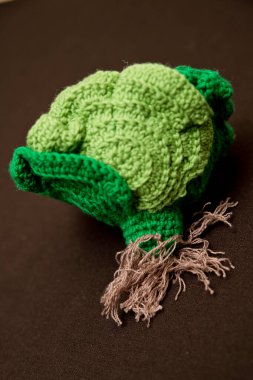 Örgü sebze: lahana. Konsept. Şekillendirme. El sanatları. Çocukların iyi motor becerileri olması için ekolojik oyuncaklar. El yapımı oyuncaklar. Montessori eğitimi.