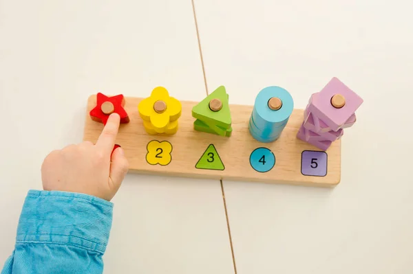 Saymayı, şekilleri ve renkleri öğrenmek. Montessori tipi uygulama. Tahta oyuncaklar. Saymayı öğren ve hayal gücünü, yaratıcılığı, el-göz koordinasyonunu teşvik et.
