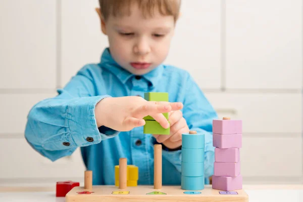 Aprender Contar Formas Cores Montessori Tipo Implementar Brinquedos Madeira Aprender — Fotografia de Stock