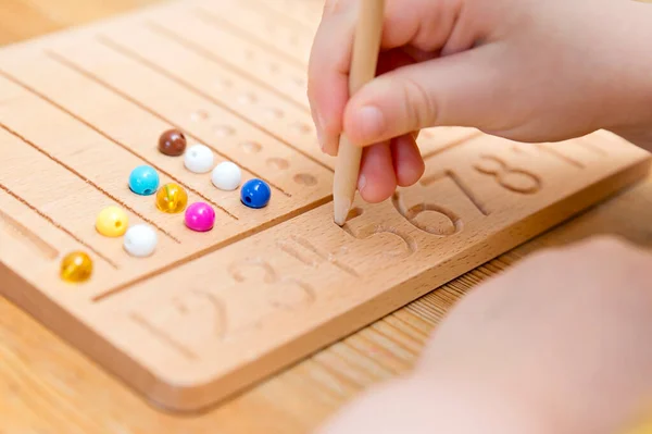 Montessori Beads Board Aprender Contar Escribir Números Preparar Niño Para —  Fotos de Stock