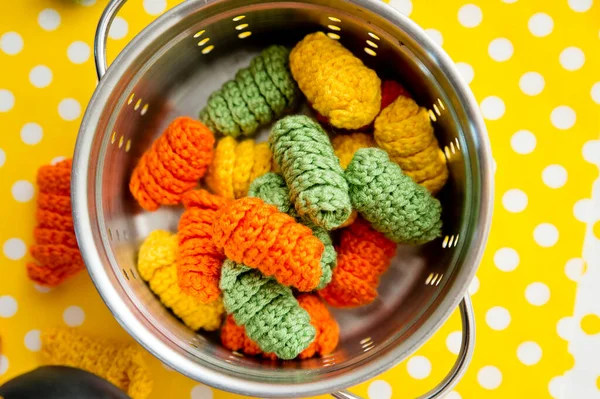 Jogo Fazer Comida Macarrão Forma Macarrão Feito Mão Brinquedos Crochê — Fotografia de Stock