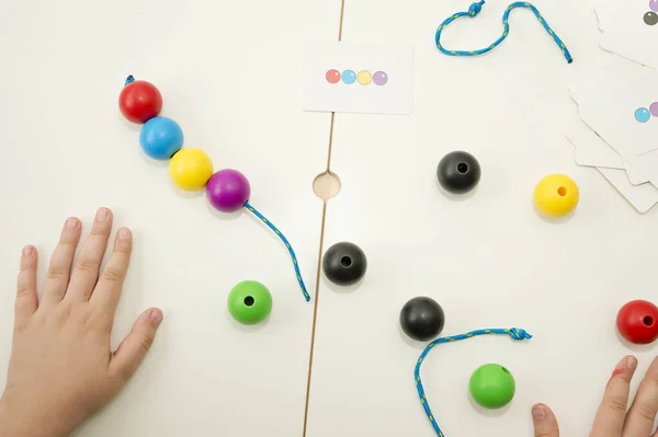 Abalorios Cordones Primarios Juguete Educativo Con Bolas Madera Juguete Cordones — Foto de Stock