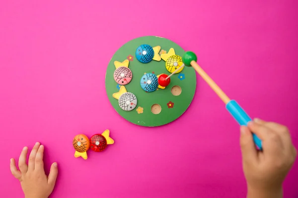 Vamos Pescar Peces Madera Caña Pescar Con Imán Punta Educación — Foto de Stock