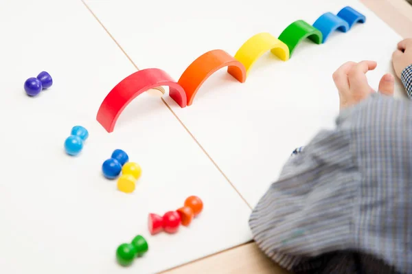 Arco Íris Colorido Madeira Brinquedo Para Crianças Diversão Criatividade Sequência — Fotografia de Stock