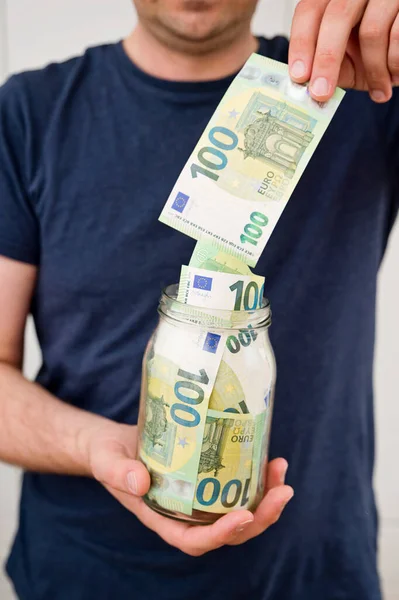 Euro Est Dans Pot Des Billets Dedans Économiser Argent Concept — Photo