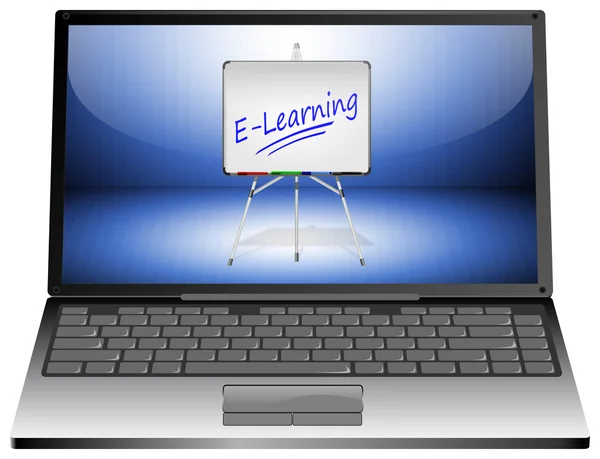 Computador portátil com E-Learning - ilustração 3D — Fotografia de Stock