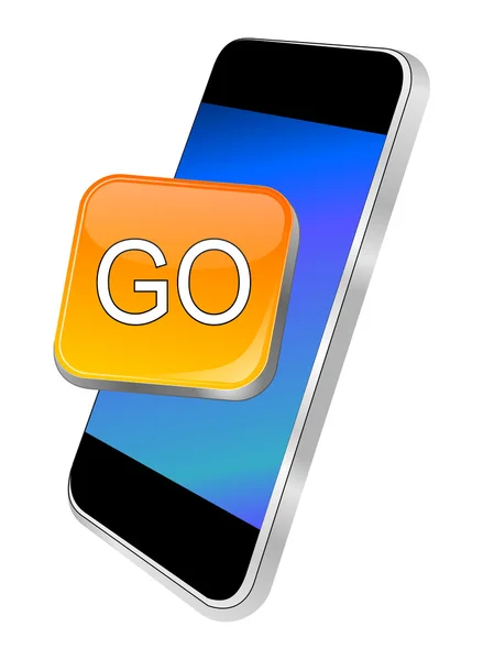 Smartphone s Go tlačítko - 3d ilustrace — Stock fotografie