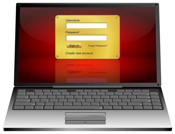 Computer portatile con schermo di login Illustrazione 3d — Foto Stock