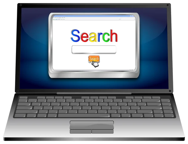 Laptop com motor de busca na internet - ilustração 3D — Fotografia de Stock