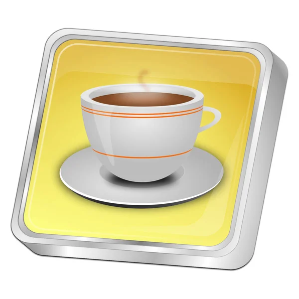 golden Button with a Cup of Coffee - 3D illustration