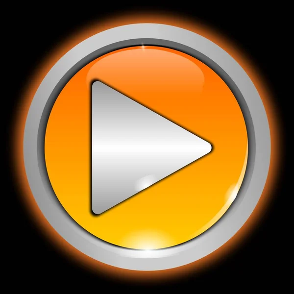 Glossy Orange Play Button Black Background Illustration — Stock Photo, Image