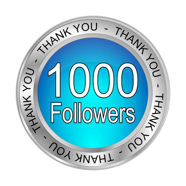 Lesklá Modrá 1000 Následovníků Děkujeme Tlačítko Ilustrace — Stock fotografie