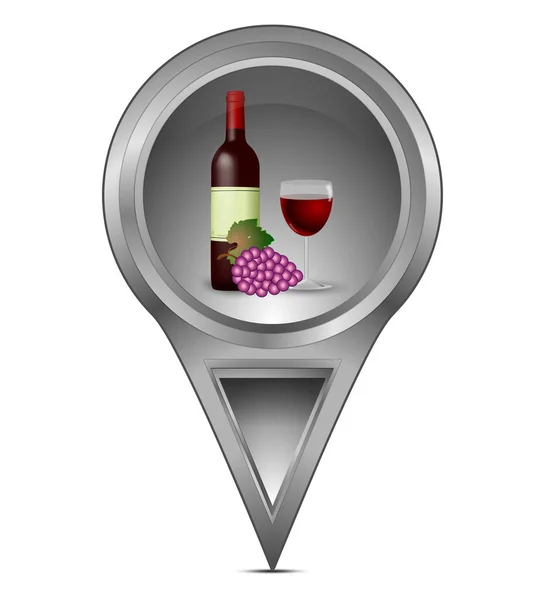 Срібна Картка Пляшкою Червоного Вина Келихом Вина Ілюстрацією Винограду — стокове фото