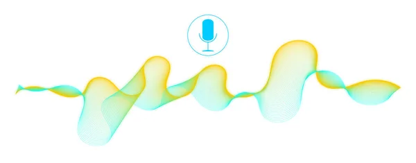 Reconhecimento Voz Com Microfone Ondas Sonoras Azuis Amarelas Ilustração — Fotografia de Stock