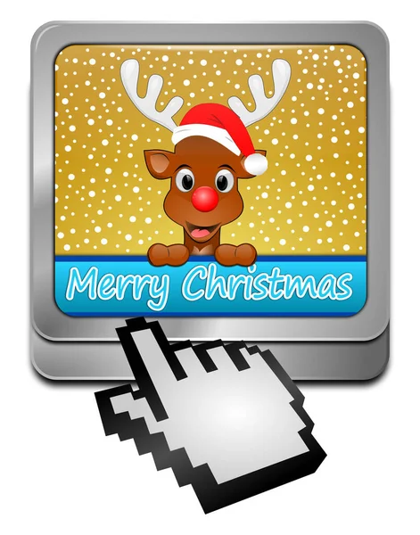 Golden Reindeer Wishing Merry Christmas Button Cursor Illustration — Stock Photo, Image